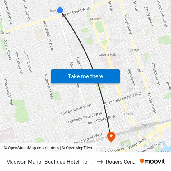 Madison Manor Boutique Hotel, Toronto to Rogers Centre map