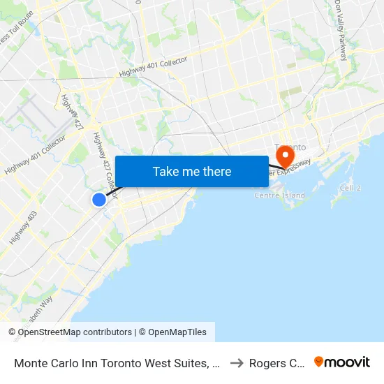 Monte Carlo Inn Toronto West Suites, Mississauga to Rogers Centre map
