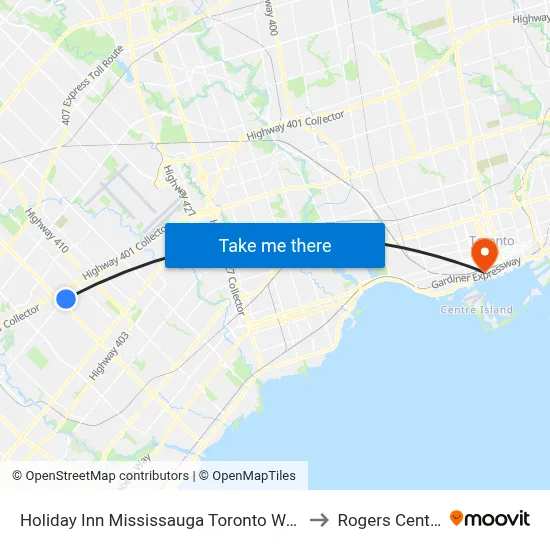 Holiday Inn Mississauga Toronto West to Rogers Centre map