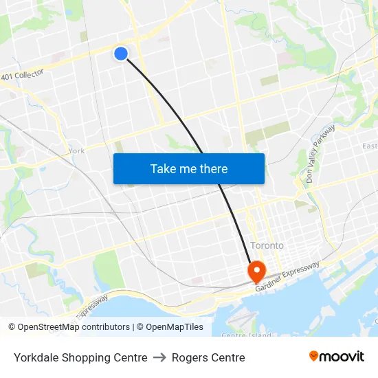 Yorkdale Shopping Centre to Rogers Centre map