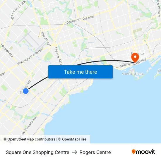 Square One Shopping Centre to Rogers Centre map