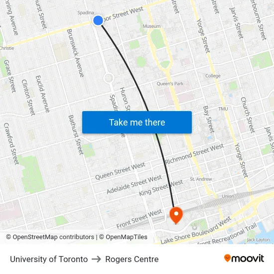 University of Toronto to Rogers Centre map