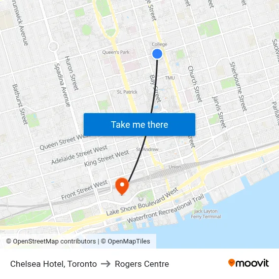 Chelsea Hotel, Toronto to Rogers Centre map