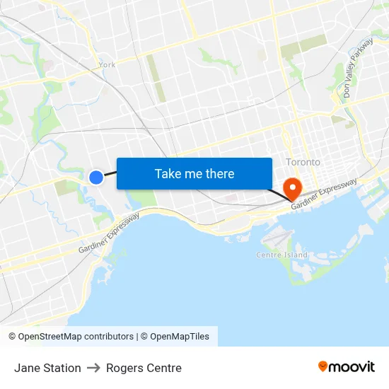 Jane Station to Rogers Centre map