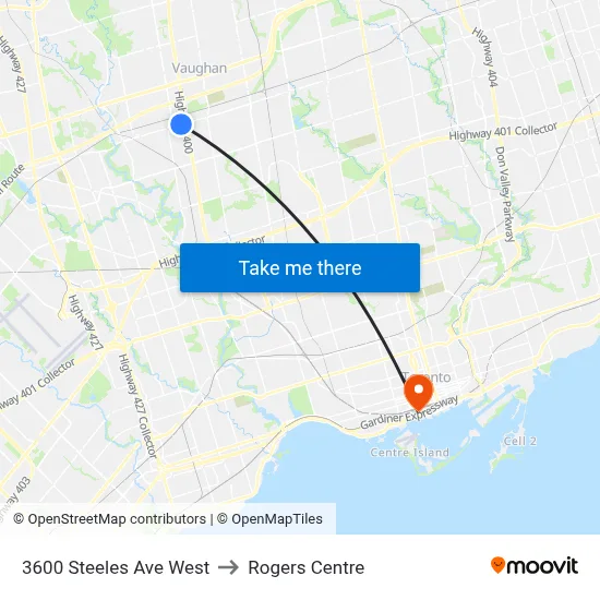 3600 Steeles Ave West to Rogers Centre map