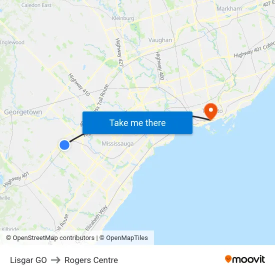 Lisgar GO to Rogers Centre map