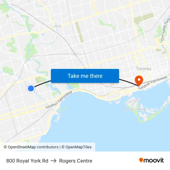 800 Royal York Rd to Rogers Centre map