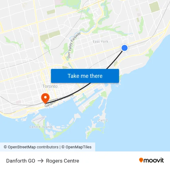 Danforth GO to Rogers Centre map