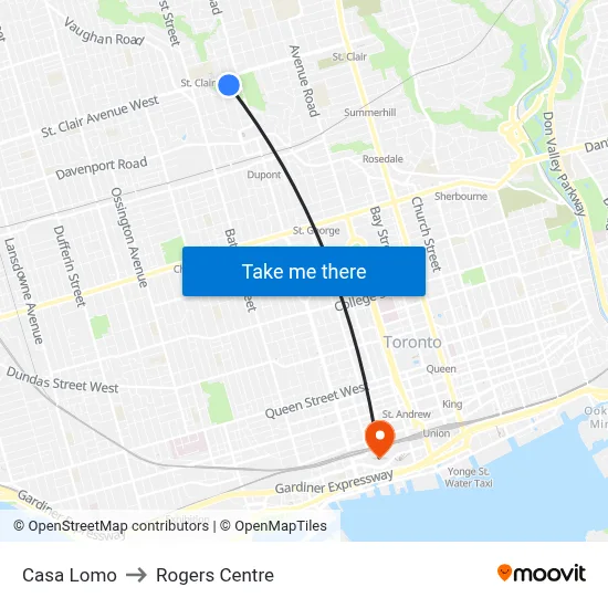 Casa Lomo to Rogers Centre map