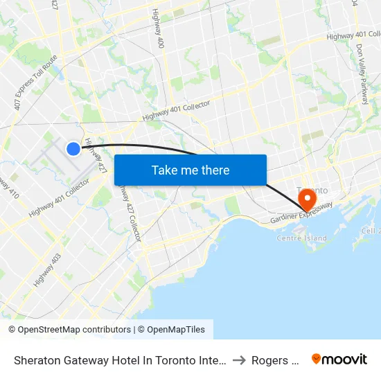 Sheraton Gateway Hotel In Toronto International Airport to Rogers Centre map