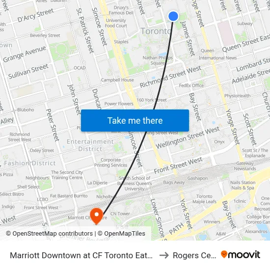 Marriott Downtown at CF Toronto Eaton Centre to Rogers Centre map