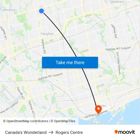 Canada’s Wonderland to Rogers Centre map
