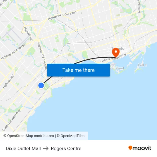 Dixie Outlet Mall to Rogers Centre map