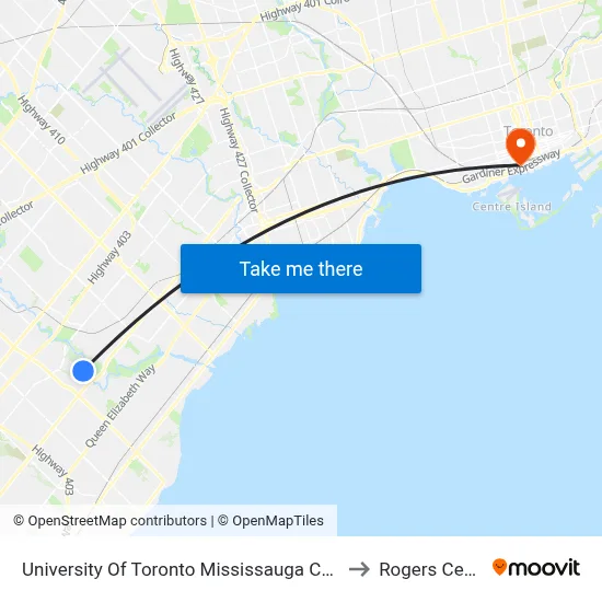 University Of Toronto Mississauga Campus to Rogers Centre map