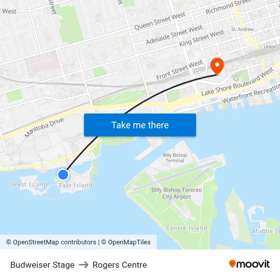 Budweiser Stage to Rogers Centre map