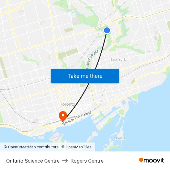 Ontario Science Centre to Rogers Centre map