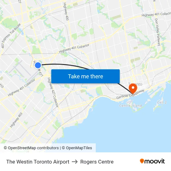 The Westin Toronto Airport to Rogers Centre map