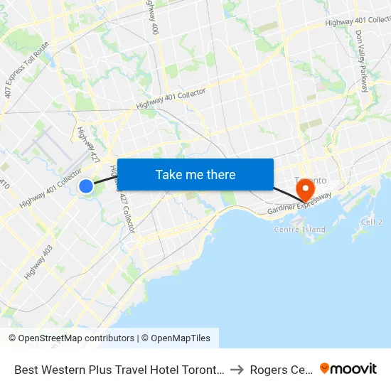 Best Western Plus Travel Hotel Toronto Airport to Rogers Centre map