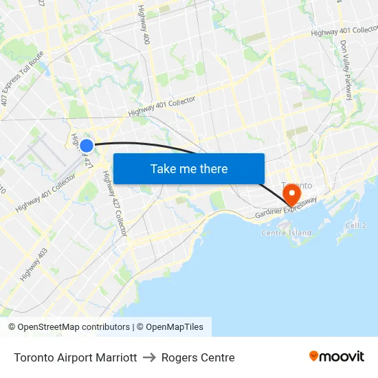 Toronto Airport Marriott to Rogers Centre map