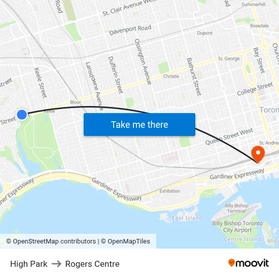 High Park to Rogers Centre map