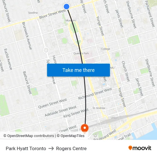 Park Hyatt Toronto to Rogers Centre map