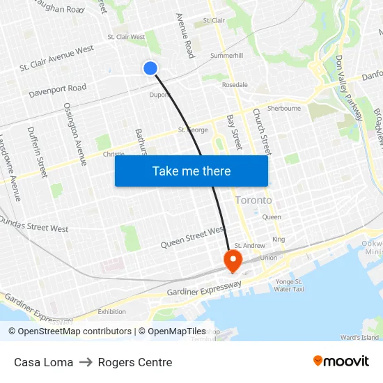 Casa Loma to Rogers Centre map