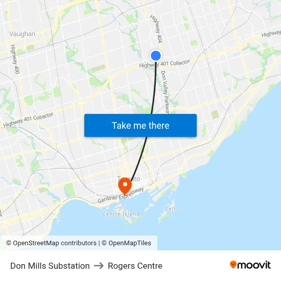 Don Mills Substation to Rogers Centre map