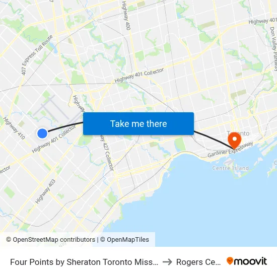 Four Points by Sheraton Toronto Mississauga to Rogers Centre map
