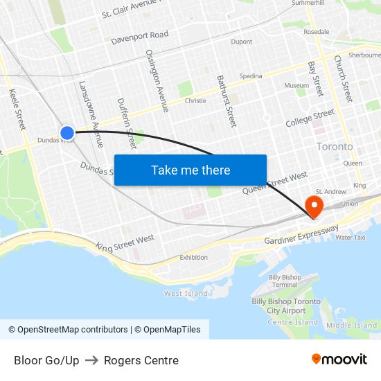 Bloor Go/Up to Rogers Centre map