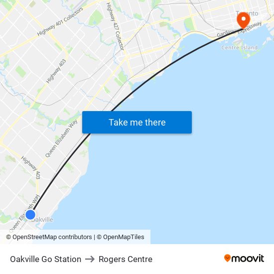 Oakville Go Station to Rogers Centre map