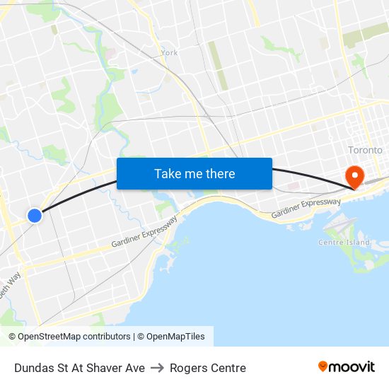 Dundas St At Shaver Ave to Rogers Centre map