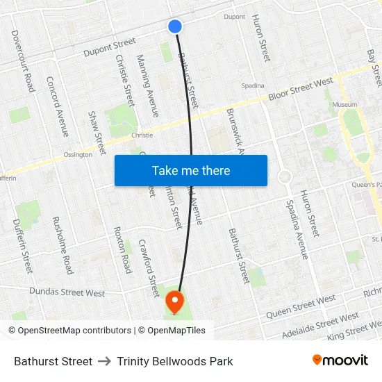 Bathurst Street to Trinity Bellwoods Park map