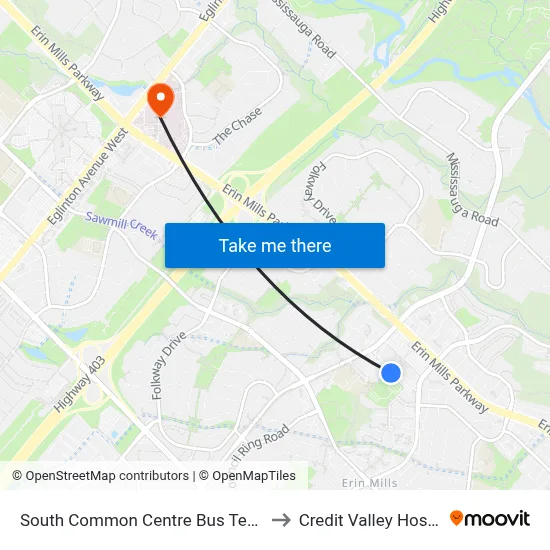 South Common Centre Bus Terminal to Credit Valley Hospital map