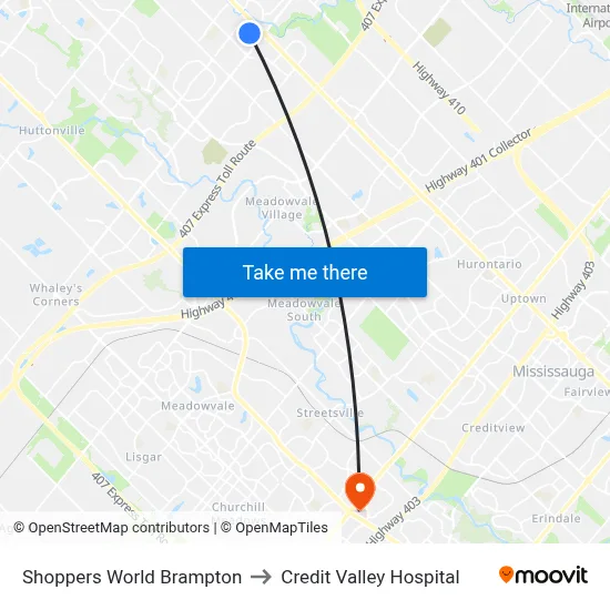 Shoppers World Brampton to Credit Valley Hospital map