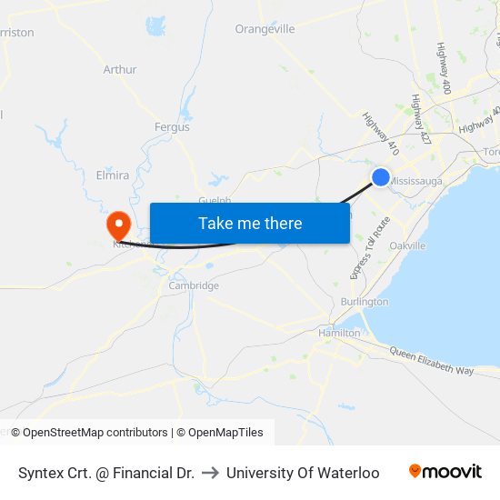 Syntex Crt. @ Financial Dr. to University Of Waterloo map