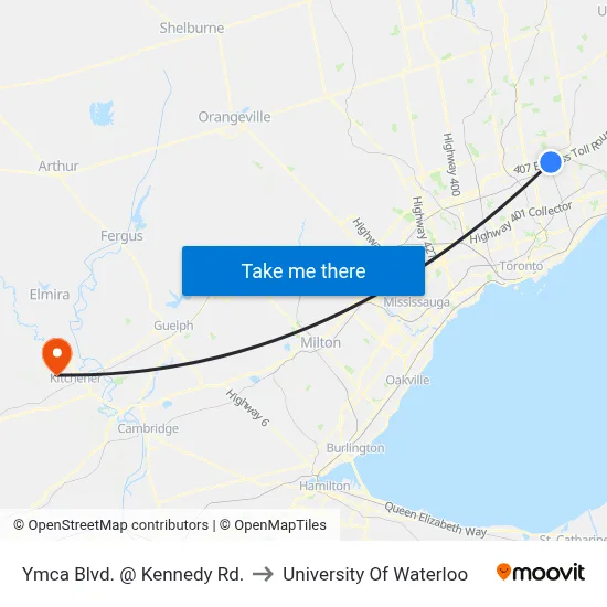 Ymca Blvd. @ Kennedy Rd. to University Of Waterloo map