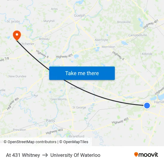 At 431 Whitney to University Of Waterloo map
