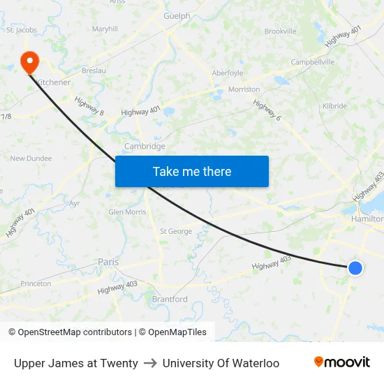 Upper James at Twenty to University Of Waterloo map