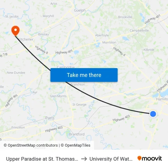 Upper Paradise at St. Thomas More to University Of Waterloo map