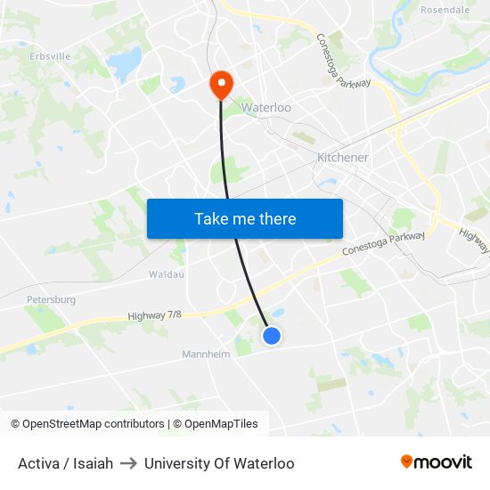 Activa / Isaiah to University Of Waterloo map