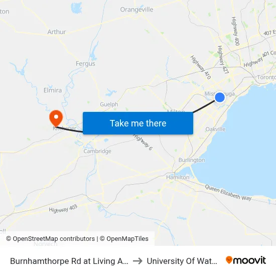 Burnhamthorpe Rd at Living Arts Dr to University Of Waterloo map