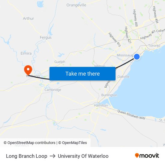 Long Branch Loop to University Of Waterloo map