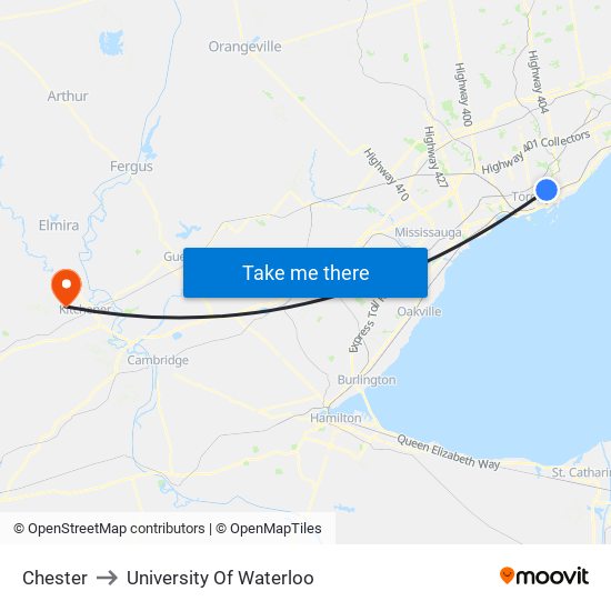 Chester to University Of Waterloo map