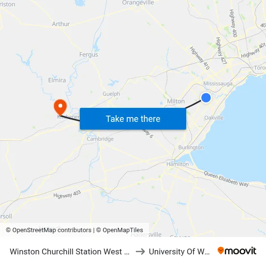 Winston Churchill Station West Platform 4 to University Of Waterloo map