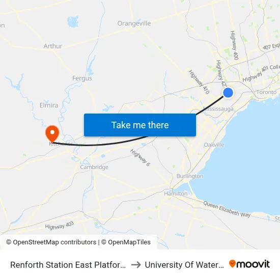Renforth Station East Platform 7 to University Of Waterloo map