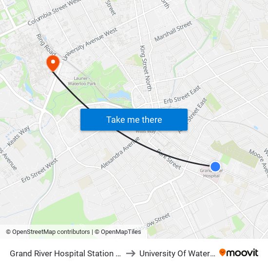 Grand River Hospital Station (Lrt) to University Of Waterloo map