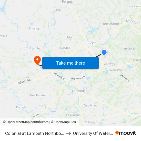 Colonial at Lambeth Northbound to University Of Waterloo map