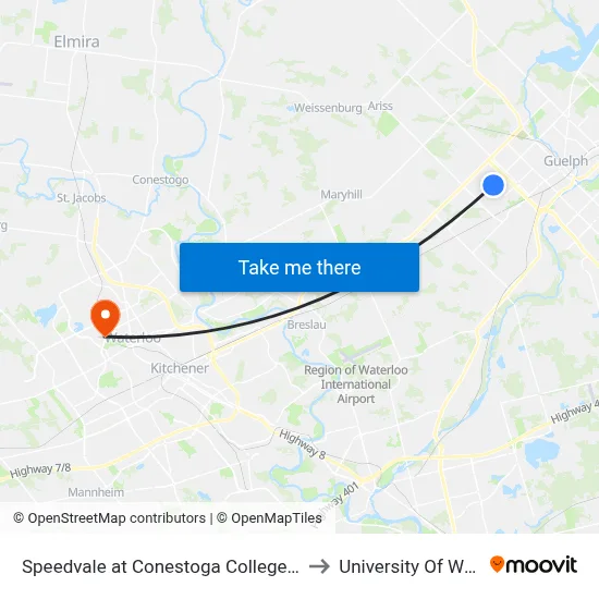 Speedvale at Conestoga College Eastbound to University Of Waterloo map