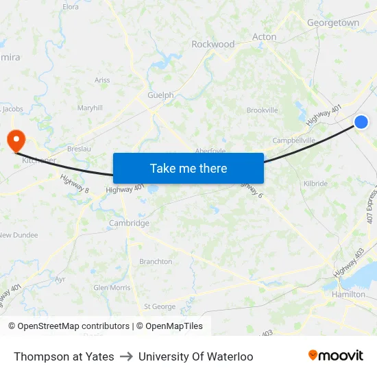 Thompson at Yates to University Of Waterloo map