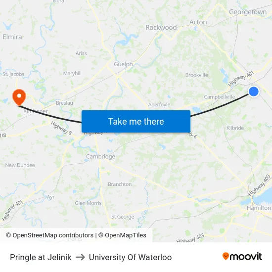 Pringle at Jelinik to University Of Waterloo map